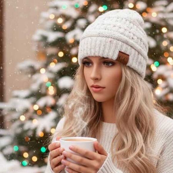 Elizabeth Besich Accessories - Ladies White Multi Color Knit Beanie